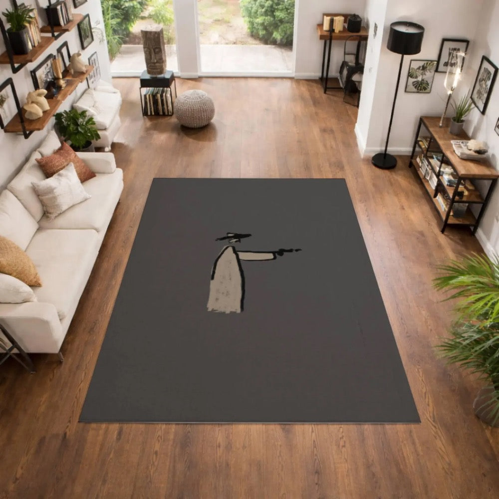 Minimal Cowboy Rug, Hand Drawn Western Art Rug, Abstract Line Art Area Rug, Modern Rustic Boho Home Decor