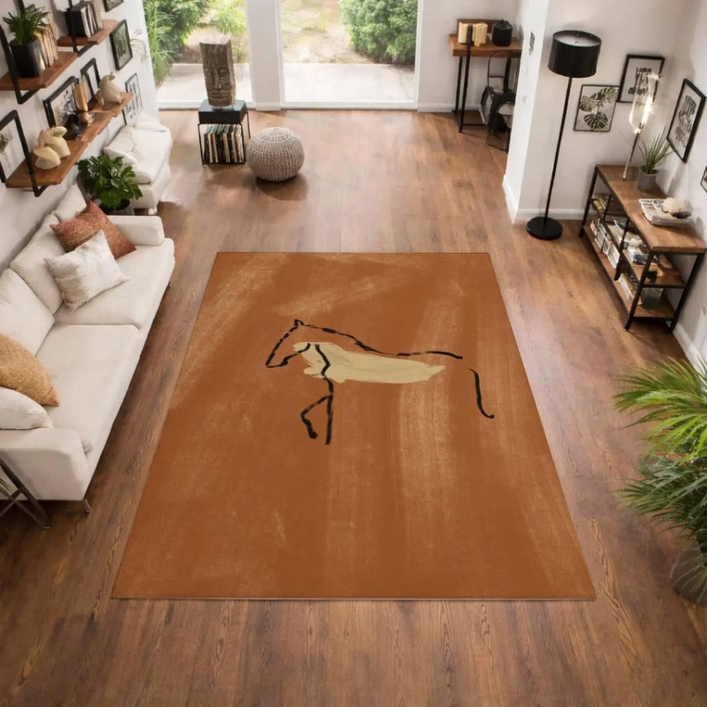 Horse Rug, Hand Drawn Minimal Line Art Area Rug, Modern Boho Rustic Home Decor, Artist Designed Rug, Modern Floor Rug, Area Rug, Alfombra