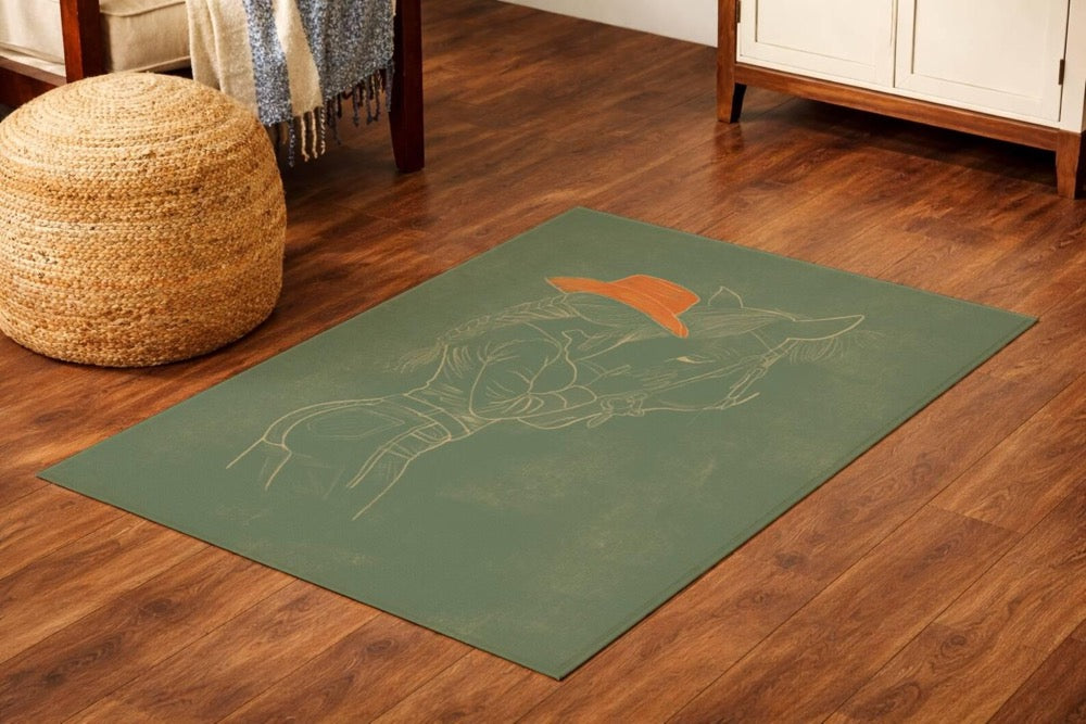 Cowgirl and Horse Art Rug, Horse Girl, Hand Drawn Line Art Area Rug, Minimal Western Decor, Artist Designed Rug, Area Rug, Modern Rug