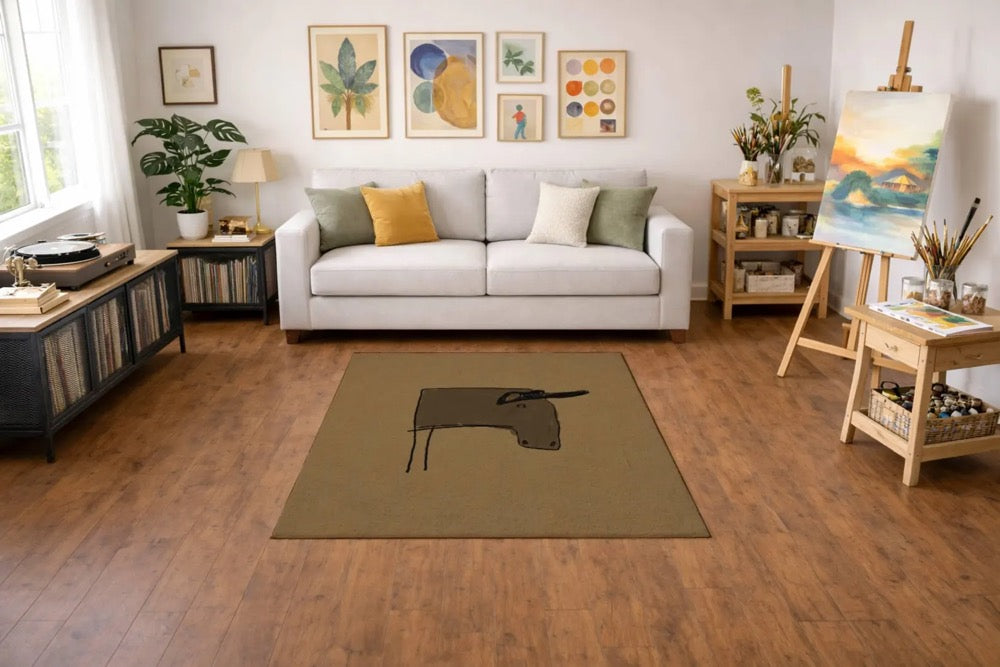 Minimal Western Rug, Hand Drawn Abstract Line Art Area Rug, Modern Rustic Boho Home Decor, Artist Designed Rug, Abstract Artwork Rug,