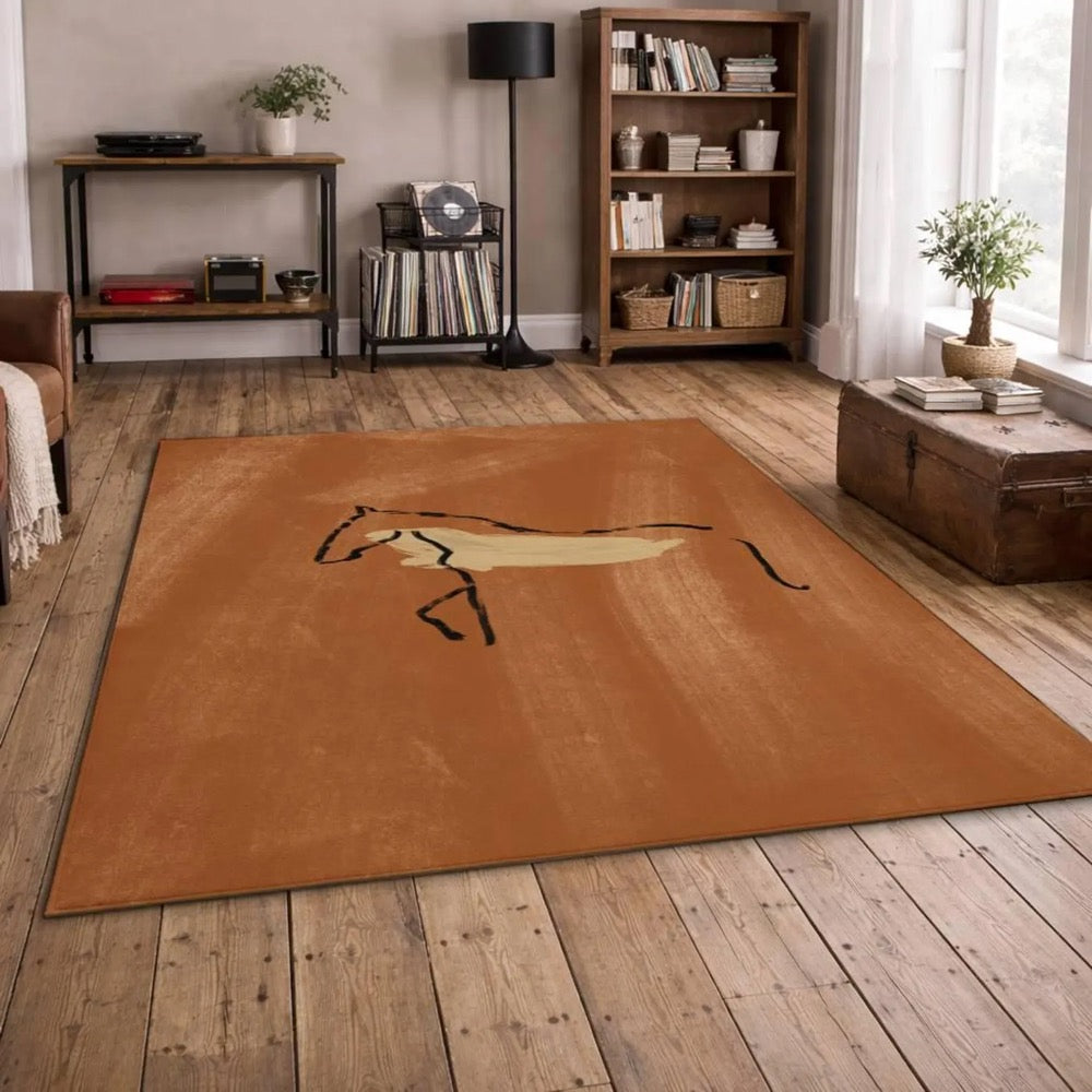 Horse Rug, Hand Drawn Minimal Line Art Area Rug, Modern Boho Rustic Home Decor, Artist Designed Rug, Modern Floor Rug, Area Rug, Alfombra