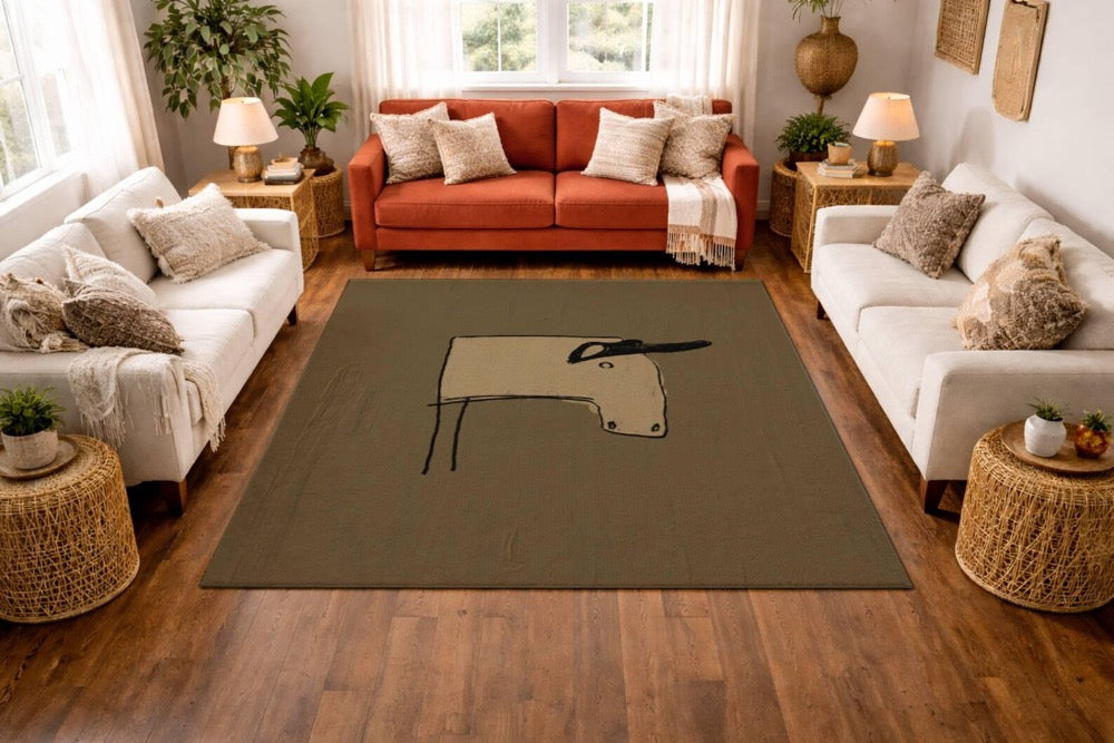 Minimal Western Rug, Hand Drawn Abstract Line Art Area Rug, Modern Rustic Boho Home Decor, Artist Designed Rug, Abstract Artwork Rug,