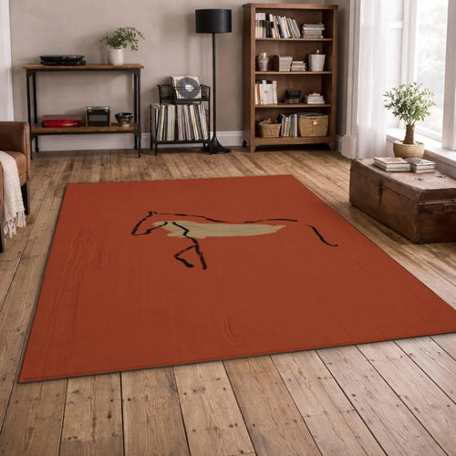 Abstract Horse Art Rug, Hand Drawn Minimal Line Art Area Rug, Modern Boho Rustic Home Decor, Artist Designed Rug, Modern Floor Rug