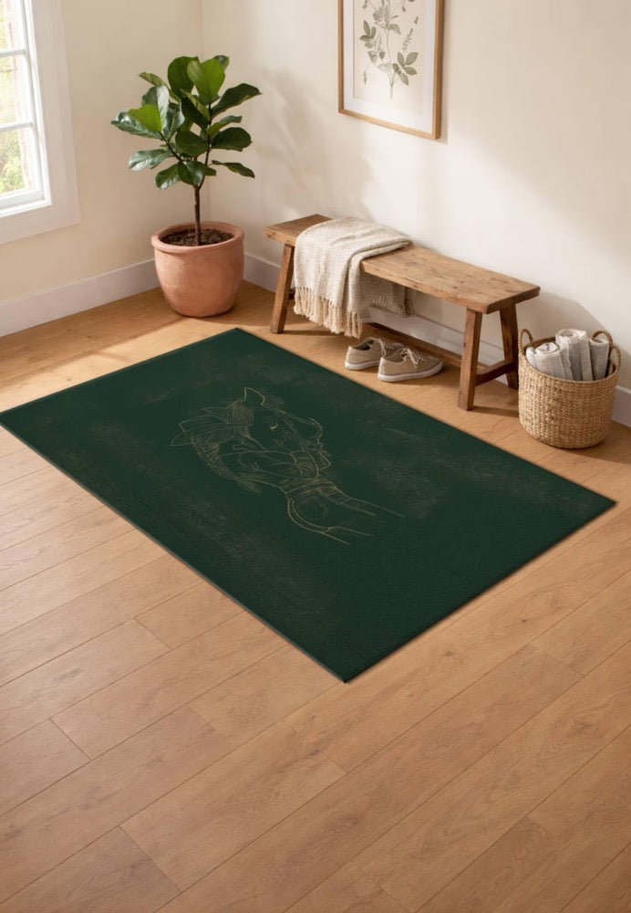 Cowgirl and Horse Art Rug, Horse Girl, Hand Drawn Line Art Area Rug, Minimal Western Decor, Artist Designed Rug, Cow Girl Art, Horse Art