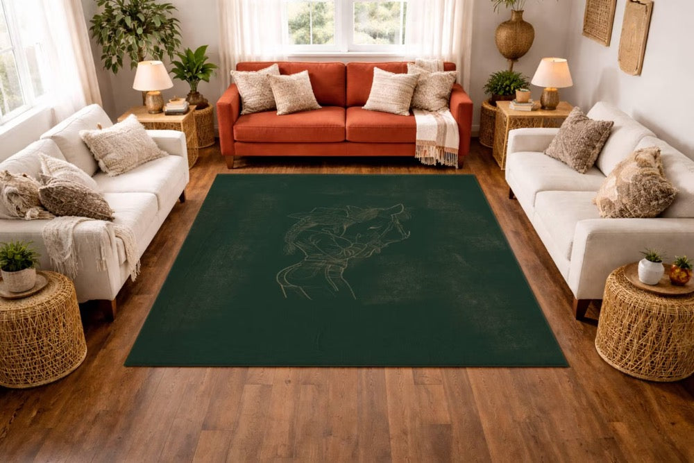 Cowgirl and Horse Art Rug, Horse Girl, Hand Drawn Line Art Area Rug, Minimal Western Decor, Artist Designed Rug, Cow Girl Art, Horse Art