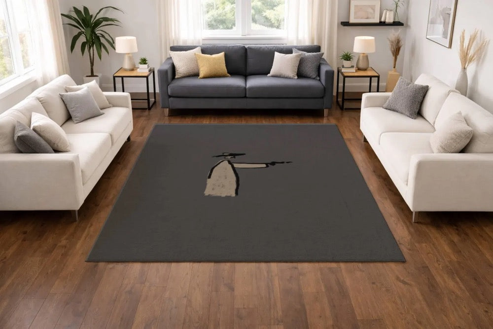 Minimal Cowboy Rug, Hand Drawn Western Art Rug, Abstract Line Art Area Rug, Modern Rustic Boho Home Decor