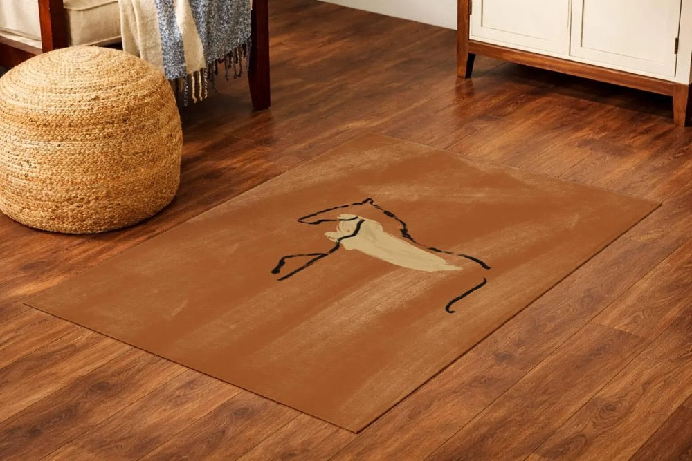 Horse Rug, Hand Drawn Minimal Line Art Area Rug, Modern Boho Rustic Home Decor, Artist Designed Rug, Modern Floor Rug, Area Rug, Alfombra