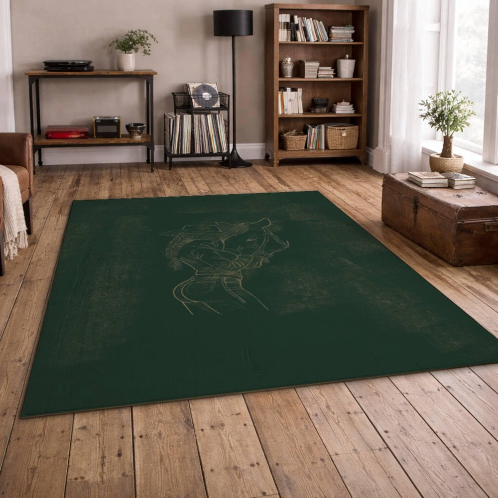 Cowgirl and Horse Art Rug, Horse Girl, Hand Drawn Line Art Area Rug, Minimal Western Decor, Artist Designed Rug, Cow Girl Art, Horse Art