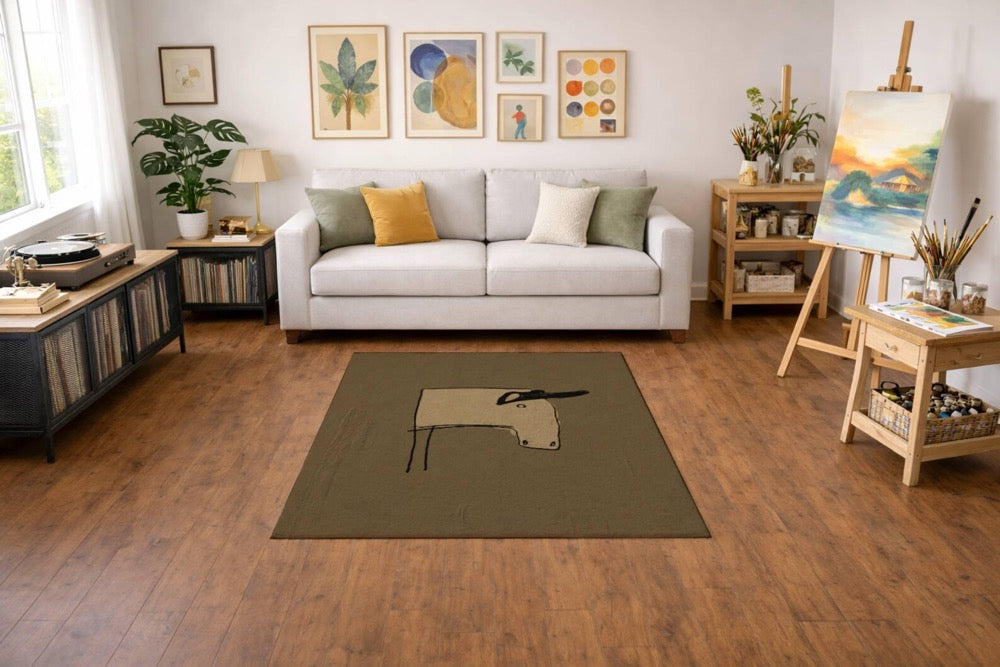 Minimal Western Rug, Hand Drawn Abstract Line Art Area Rug, Modern Rustic Boho Home Decor, Artist Designed Rug, Abstract Artwork Rug,