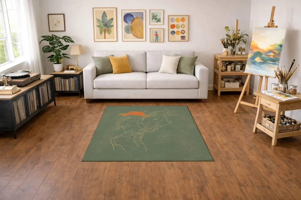 Cowgirl and Horse Art Rug, Horse Girl, Hand Drawn Line Art Area Rug, Minimal Western Decor, Artist Designed Rug, Area Rug, Modern Rug