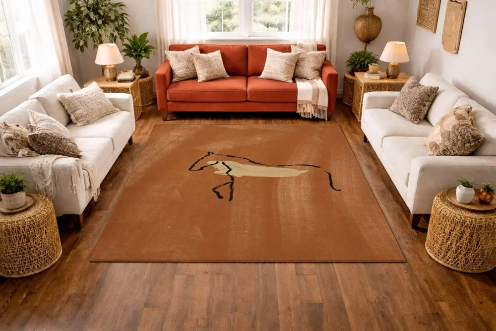 Horse Rug, Hand Drawn Minimal Line Art Area Rug, Modern Boho Rustic Home Decor, Artist Designed Rug, Modern Floor Rug, Area Rug, Alfombra