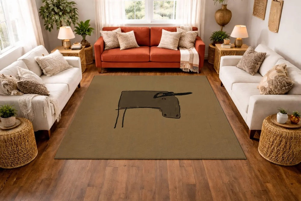 Minimal Western Rug, Hand Drawn Abstract Line Art Area Rug, Modern Rustic Boho Home Decor, Artist Designed Rug, Abstract Artwork Rug,