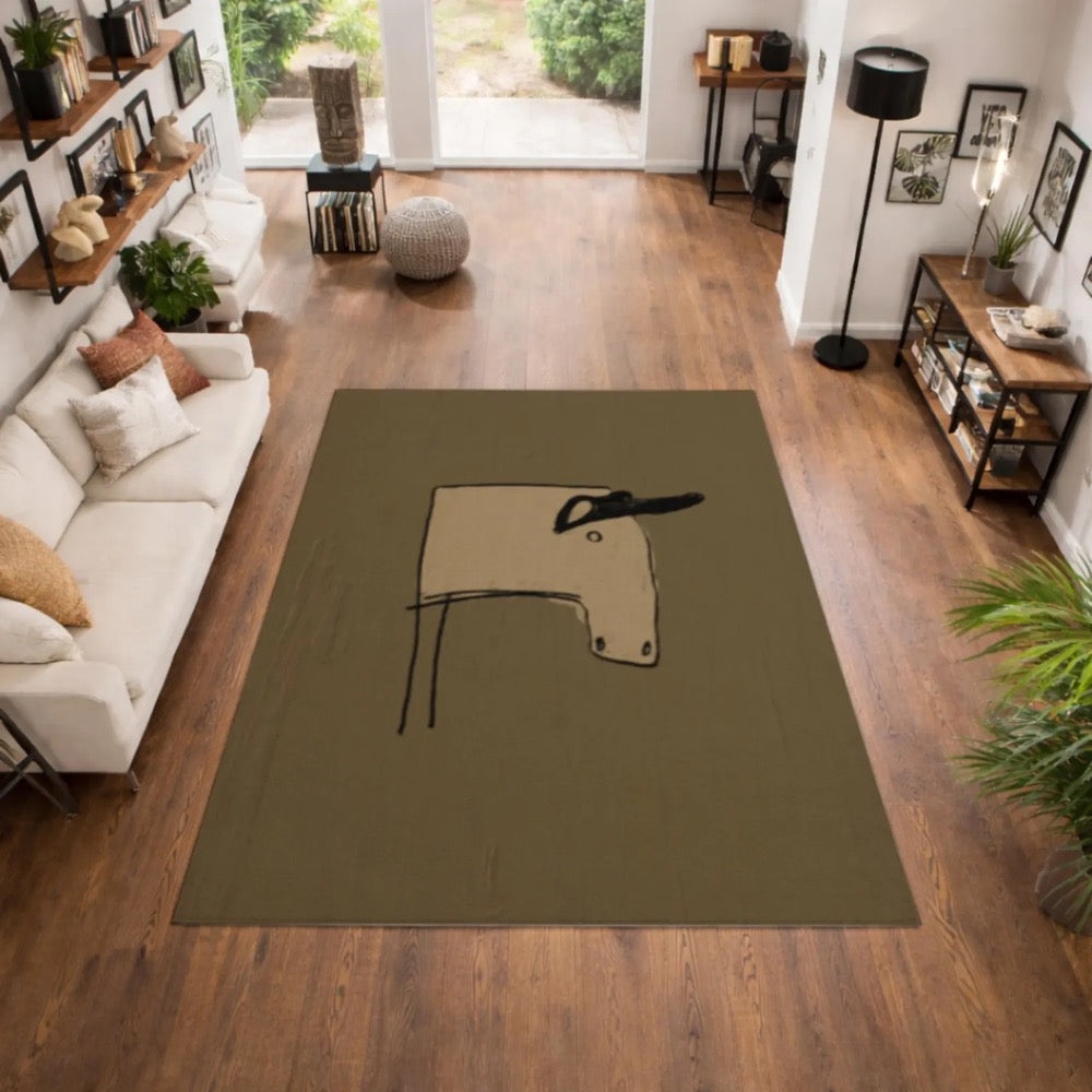 Hand Drawn Minimal Art Rug, Abstract Line Art Area Rug, Modern Boho Home Decor, Artist Designed Floor Rug