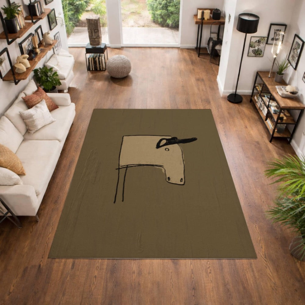 Minimal Western Rug, Hand Drawn Abstract Line Art Area Rug, Modern Rustic Boho Home Decor, Artist Designed Rug, Abstract Artwork Rug,