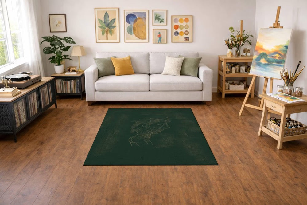 Cowgirl and Horse Art Rug, Horse Girl, Hand Drawn Line Art Area Rug, Minimal Western Decor, Artist Designed Rug, Cow Girl Art, Horse Art