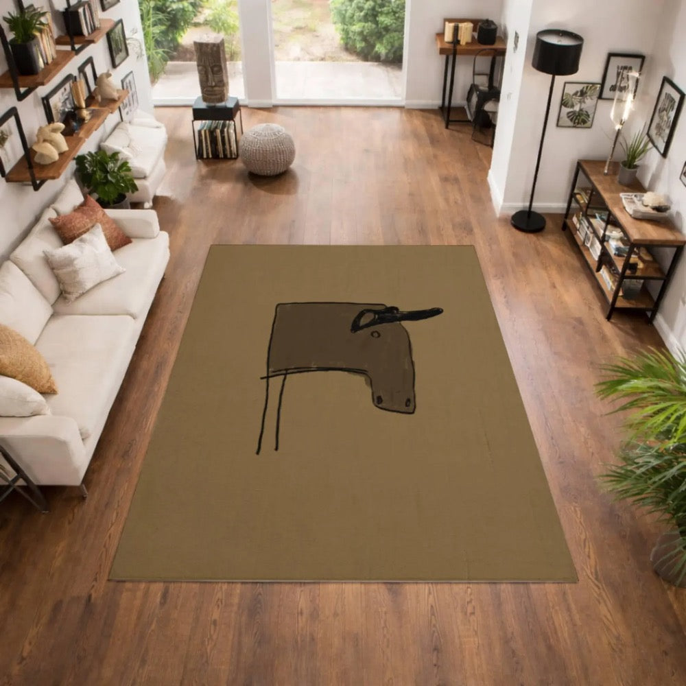 Minimal Western Rug, Hand Drawn Abstract Line Art Area Rug, Modern Rustic Boho Home Decor, Artist Designed Rug, Abstract Artwork Rug,